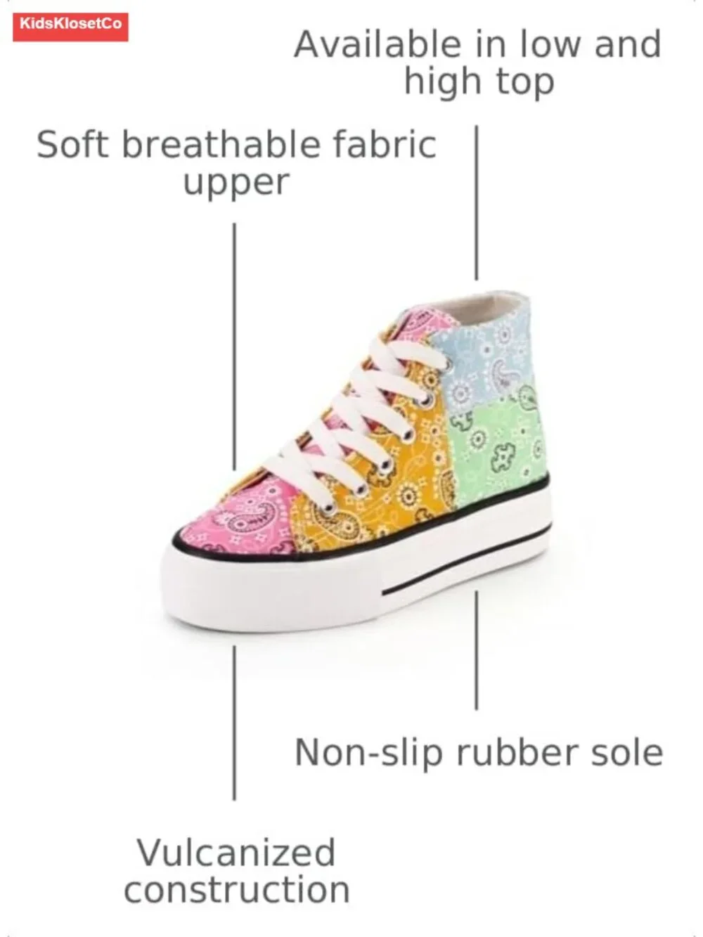 Girls Platform Canvas Lace-Up Sneakers Non-Slip Rubber Sole